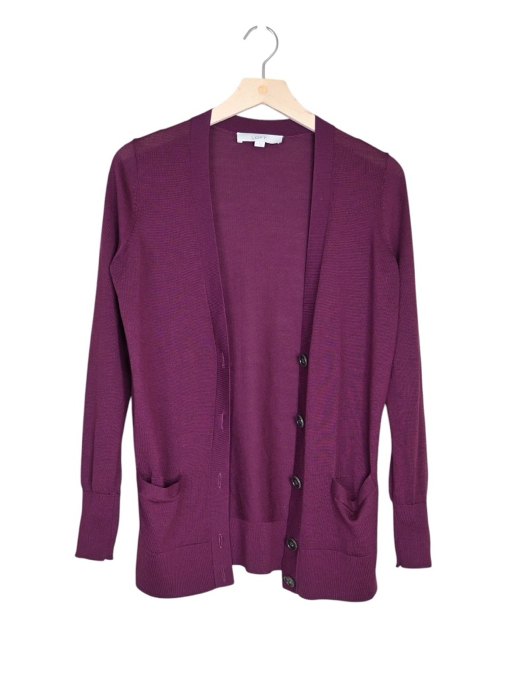 LOFT Women's M Plum Lightweight Wool Blend Button Front Cardigan